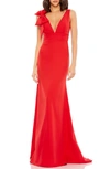 MAC DUGGAL BOW SHOULDER V-NECK GOWN,49454