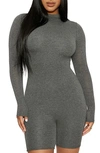 Naked Wardrobe The Nw All Body Long Sleeve Romper In Charcoal