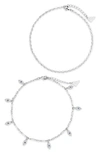 Sterling Forever Women's Delicate Evil Eye Chain Silver Plated Anklet Set In Grey