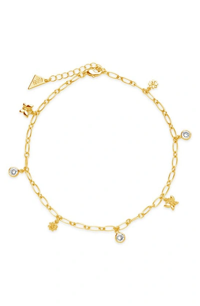 Sterling Forever Butterfly And Blossom Anklet In Gold