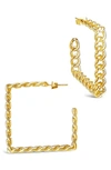 Sterling Forever Women's Square Cuban Link Hoop Earrings In Gold