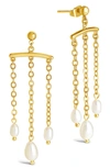 Sterling Forever Women's Chains And Pearls Chandelier Drop Earrings In 14k Gold Plated