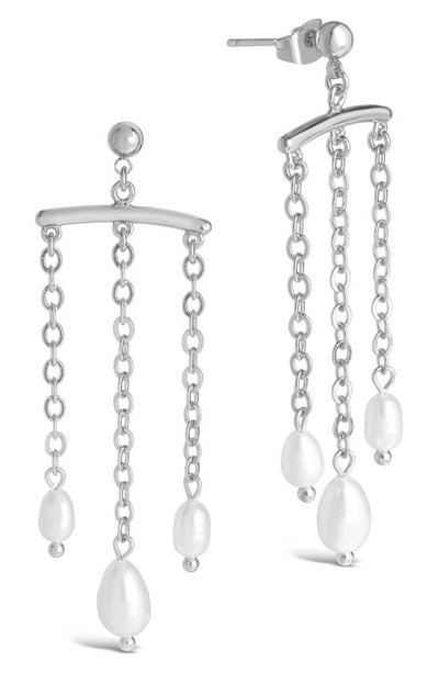 Sterling Forever Rhodium Plated 9mm Pearl Resin Chandelier Drop Earrings In Grey