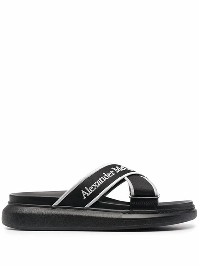 Alexander Mcqueen Men's Oversized Hybrid Logo Slide Sandals In Black