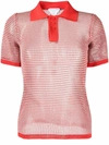 Bottega Veneta Striped Open-knit Cotton-blend Polo Shirt In Red