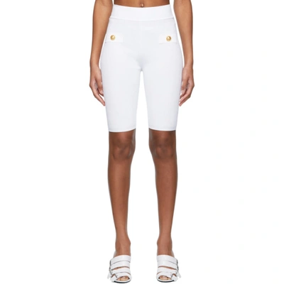 Balmain Womens Blanc Button-embellished High-rise Knitted Shorts 8 In White