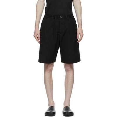 Marni Loose Pleated Cotton Twill Shorts In Black