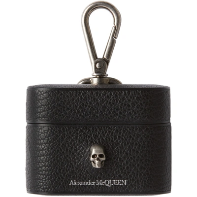 Alexander Mcqueen Skull Charm Leather Airpods Pro Case In Black