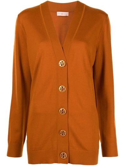 Tory Burch Simone Boyfriend Merino Wool Cardigan In Orange