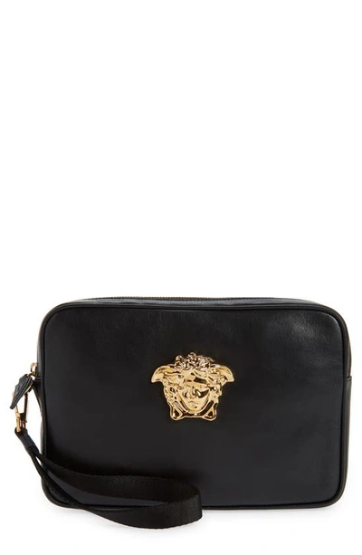 Versace Leather Pouch W/medusa Hardware In Black