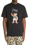 PALM ANGELS PIRATE BEAR GRAPHIC COTTON TEE,PMAA001S21JER0191001