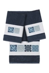 Linum Home Vivian 3-piece Embellished Towel In Midnight Blue