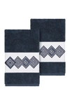 Linum Home Noah 2-pc. Embellished Hand Towel Set Bedding In Midnight Blue