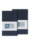 Linum Home Vivian Embellished Hand Towel In Midnight Blue