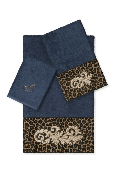 Linum Home April 3-piece Embellished Towel In Midnight Blue