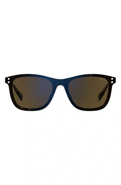 Levi's 53mm Mirrored Rectangle Sunglasses In Havana/ Kaki Mirror Blue