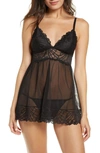 Black Bow Sarah Lace Babydoll Chemise In Black