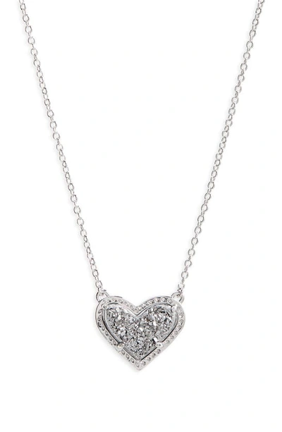 Kendra Scott Ari Heart Pendant Necklace In Platinum Drusy