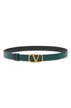 Valentino Garavani Vlogo Buckle Reversible Leather Belt In English Green-nero