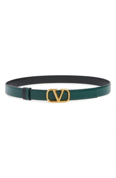 Valentino Garavani Vlogo Buckle Reversible Leather Belt In English Green-nero