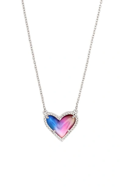 Kendra Scott Ari Heart Pendant Necklace In Rhodium Watercolor Illusion