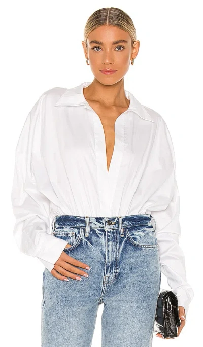 Norma Kamali Oversized Boyfriend Shirt Bodysuit In White