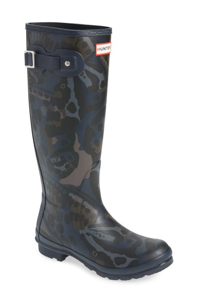 Hunter Original Butterfly Camo Waterproof Rain Boot In Butterfly Camo Navy Print