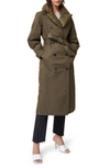 MACKAGE SAGE 2-IN-1 MIXED MEDIA LONG TRENCH COAT WITH REMOVABLE DOWN BIB COLLAR,SAGE