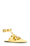 Valentino Garavani Roman Stud Metallic Leather Ballerina Ankle-strap Flats In Lime Sorbet