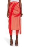 Maison Margiela Red Tulle-overlay Asymmetric Skirt In Red