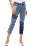 Wash Lab Olivia Patchwork Crop Flare Jeans In Patch Blue