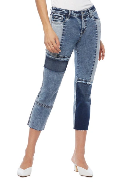 Wash Lab Olivia Patchwork Crop Flare Jeans In Patch Blue