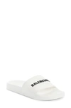 Balenciaga Pool Logo-embossed Rubber Slides In White Black