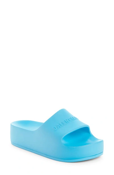 Balenciaga Logo Platform Slide Sandal In Blue