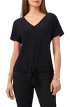 Chaus V-neck Tie Front Top In Black