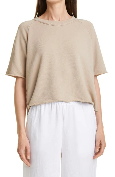 Eileen Fisher Fine Jersey Crewneck Boxy Top In Khaki