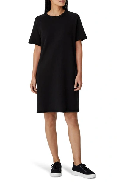 Eileen Fisher French Terry Organic Cotton Short-sleeve Dress In Black
