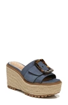 Sam Edelman Livi Platform Slide Sandal In Marina Blue Leather