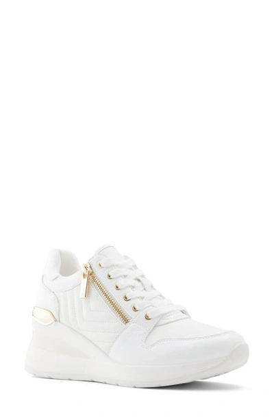 Aldo Adwiwia Wedge Sneaker In White Faux Leather