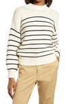 Alex Mill Stripe Button Back Cotton Crewneck Sweater In White