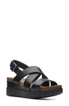 Clarksr Lizby Cross Strap Platform Wedge Sandal In Black Leather