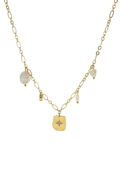 Panacea Cultured Pearl Charm Necklace In White