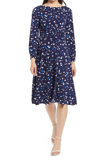 Harper Rose Ruched Long Sleeve Dress In Navy Ivory