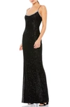 Mac Duggal Lattice Bead Sheath Gown In Black