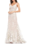 Mac Duggal Floral Embroidered Corset Bodice Gown In Nude Multi
