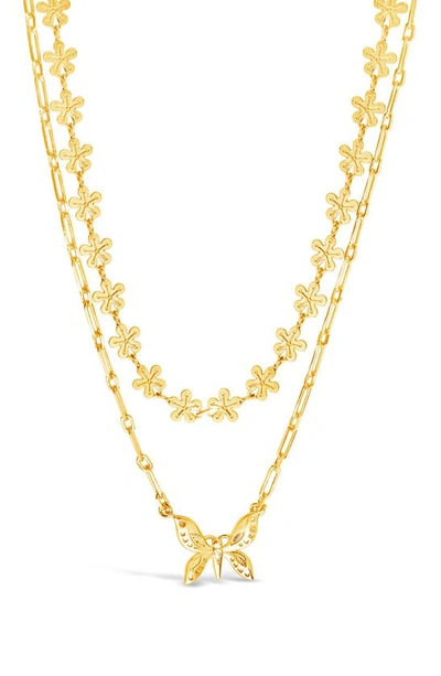 Sterling Forever Butterfly & Daisy Chain Layered Necklace In Gold