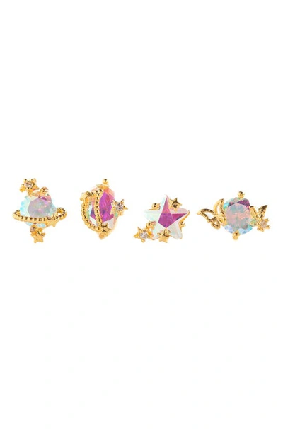 Girls Crew Andromeda Set Of 4 Mismatched Stud Earrings In Gold-plated
