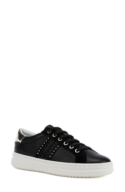 Geox Pontoise Mixed Leather Low-top Sneakers In Black/ Gold Leather