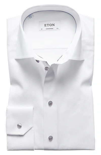 Eton Contemporary Fit Twill Dress Shirt In White/ Grey