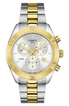 Tissot Women's Swiss Chronograph T-classic Pr 100 Two-tone Pvd Stainless Steel Bracelet Watch 38mm In Silver/ Gold